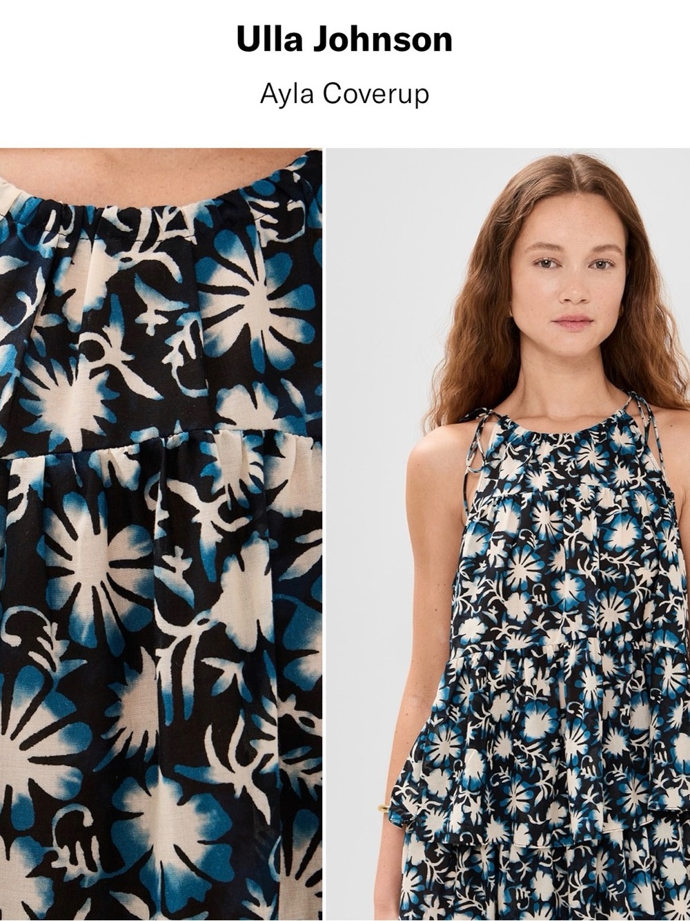 Ulla Johnson Ayla Floral Tiered Swing Cami Top Petite Cotton Blend Blue Cream